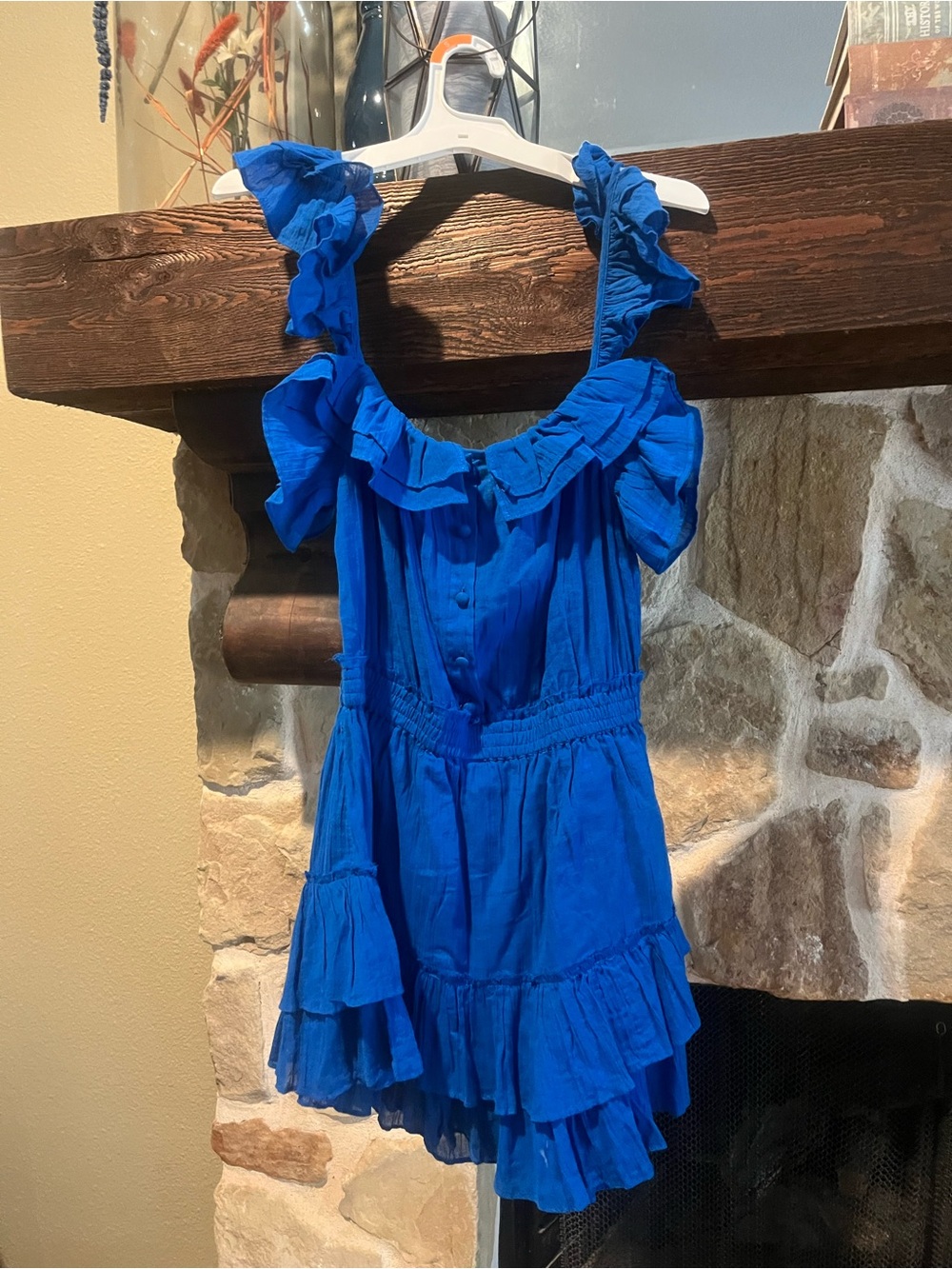 Ruffle-Trim Royal Blue Casual Tiered Dress - Brand Unspecified